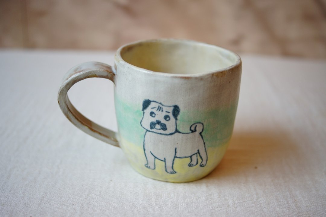 手作粉引 粉彩巴哥 马克杯 200ml 咖啡杯 茶杯 水杯 - 咖啡杯/马克杯 - 陶 白色