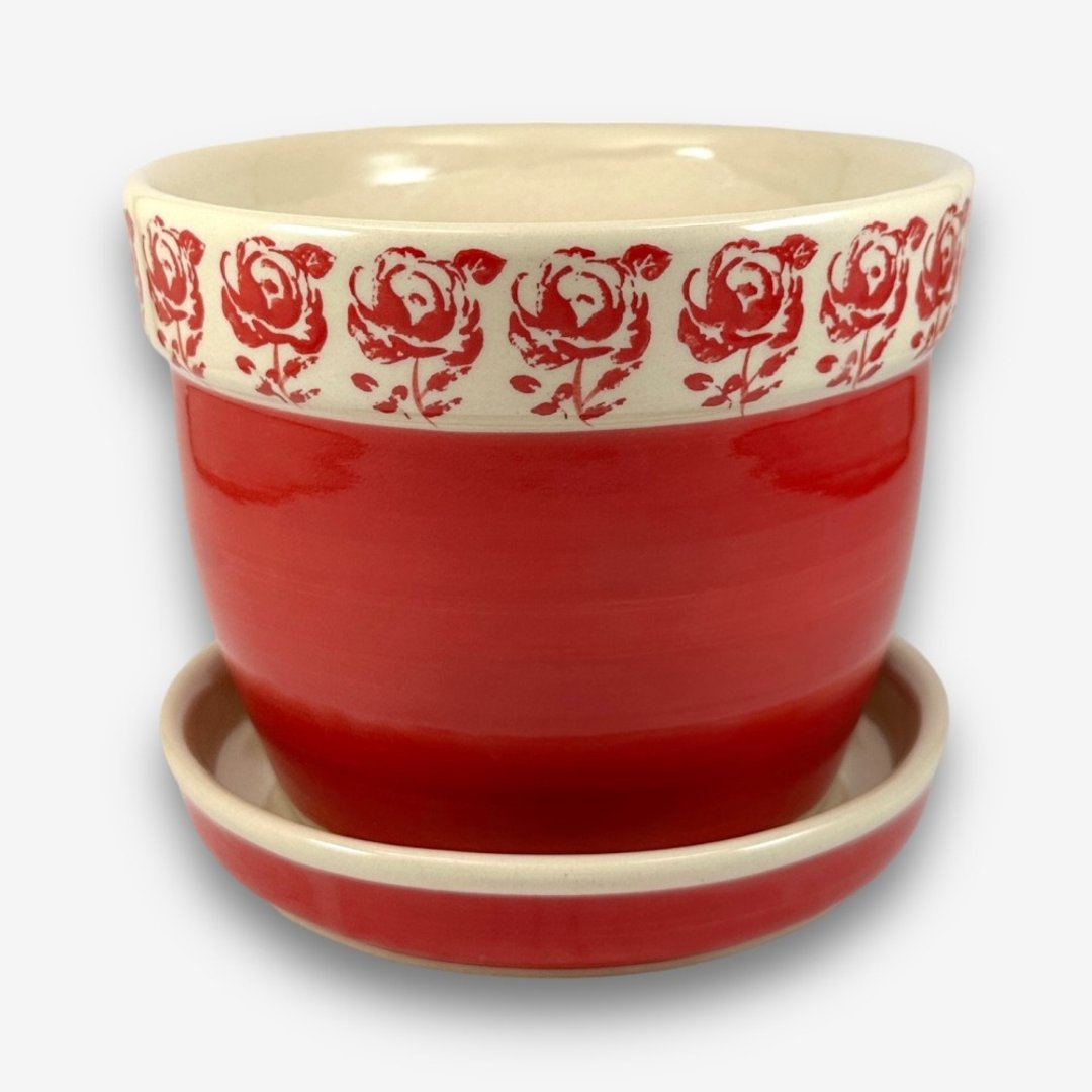 波兰手绘手工陶-盆栽 16cm  新娘红花系列 设计师款 - 植栽/盆栽 - 陶 红色