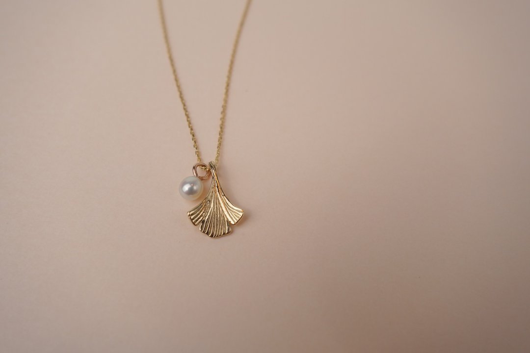 14K 银杏叶珍珠项链 - 项链 - 贵金属 