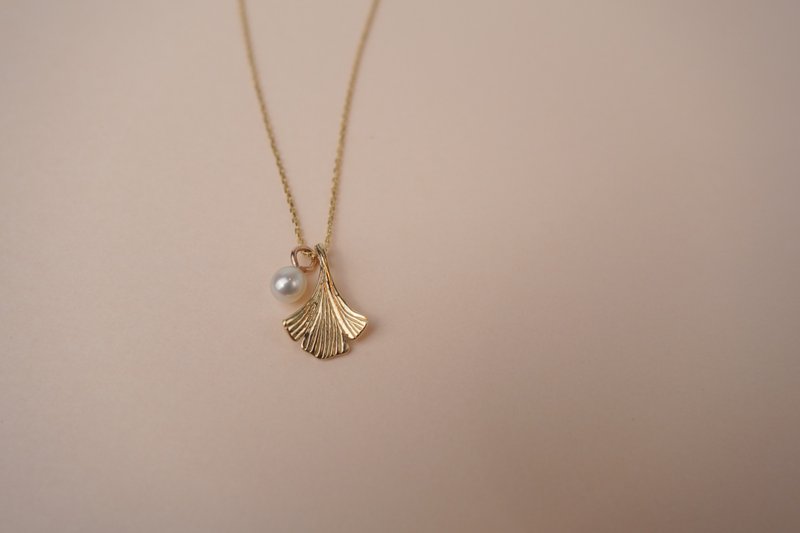 14K 银杏叶珍珠项链 - 项链 - 贵金属 