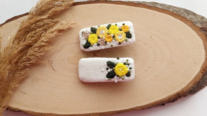 两件套绣花发夹花朵婴儿发夹黄色花朵夹 - 婴儿饰品 - 其他材质 黄色