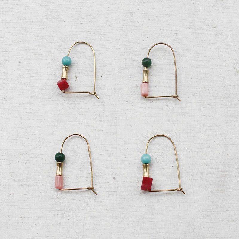 1+1闺蜜饰品组(8折+包邮)-荷兰派+绿樱 - 耳环/耳夹 - 宝石 红色