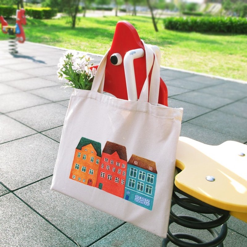 小房子 横式帆布包 - 手拿包 - 棉．麻 