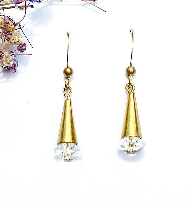 <纯净心梦> 白水晶 黄铜耳环 极简几何 个性 情人节 生日 定制 - 耳环/耳夹 - 铜/黄铜 黄色