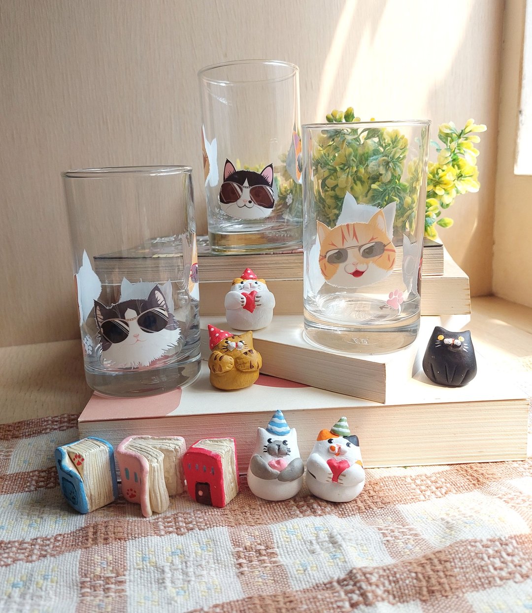 戴墨镜的猫猫玻璃水杯/交换礼物 - 玻璃杯 - 玻璃 多色