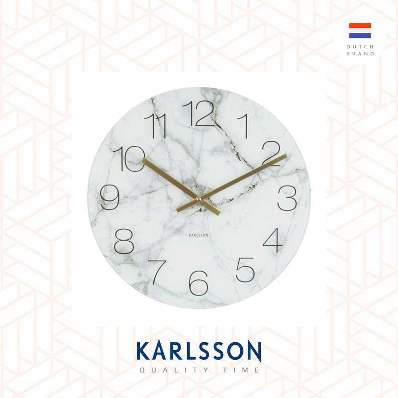 Karlsson, 玻璃白色云石纹挂钟 Wall clock Glass Marble - 时钟/闹钟 - 玻璃 白色