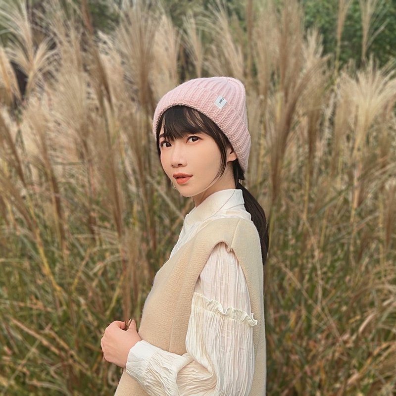 悉心界 INRSWORLD 粗针美丽诺羊毛翻边毛线帽-粉色 (三色可选) - 帽子 - 羊毛 粉红色