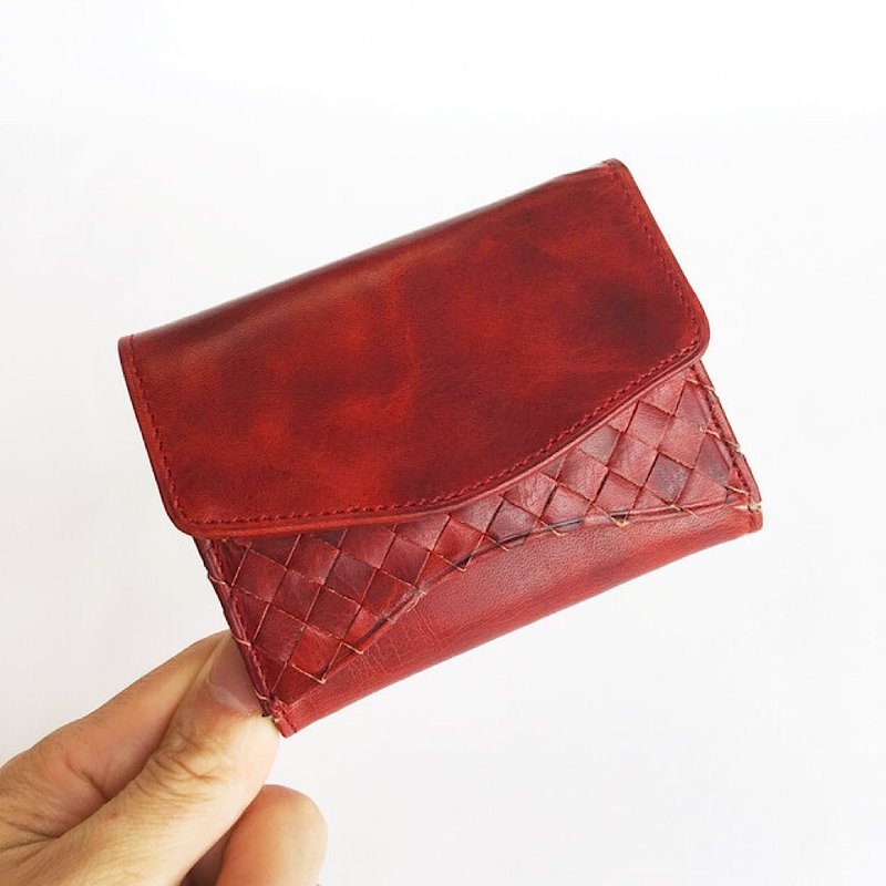 Small tri-fold wallet Jack Micro Wallet Red Name and gift wrapping free - 皮夹/钱包 - 真皮 红色