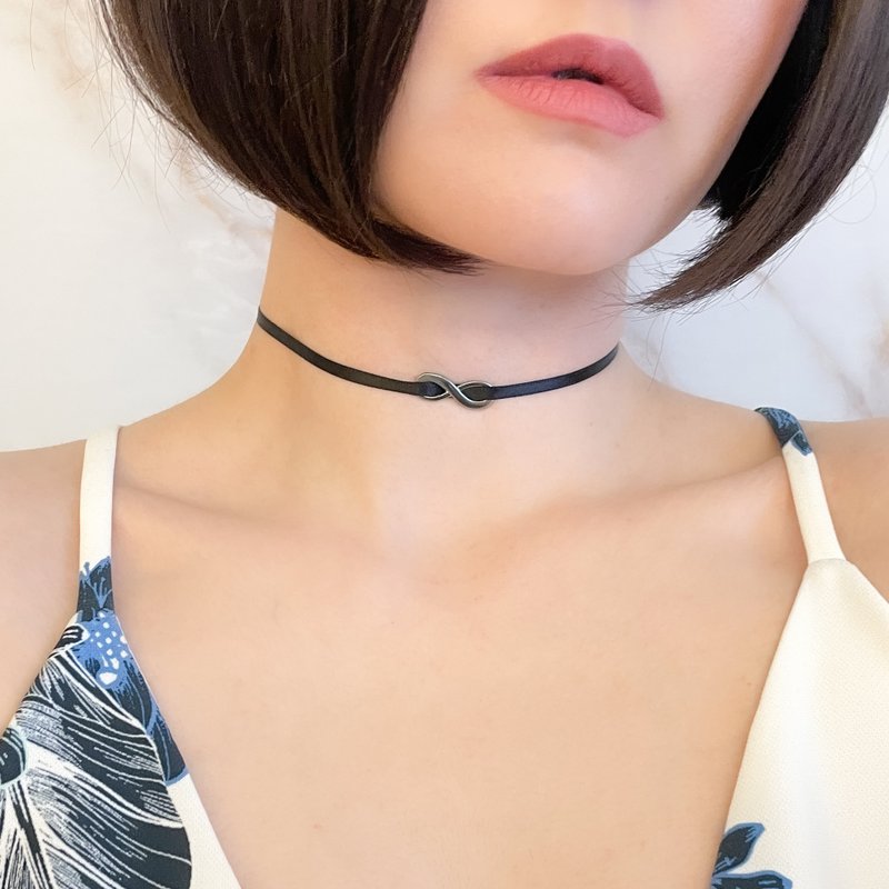 银/无限/黑色丝带颈链 SV009 - 颈链 - 聚酯纤维 银色