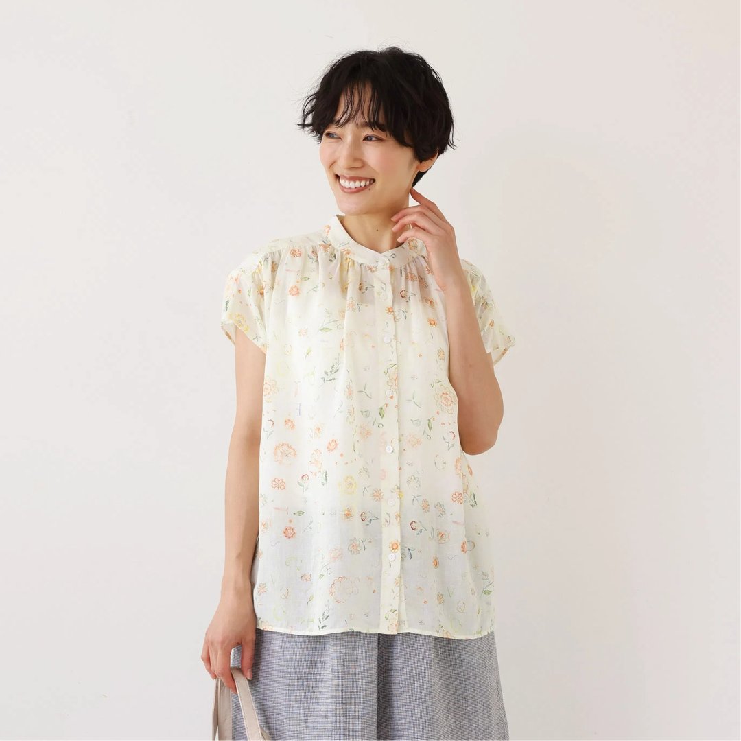为日常穿搭增添一抹低调色彩的印花衬衫 – 亚麻天丝衬衫 250714-1 - 女装衬衫 - 棉 