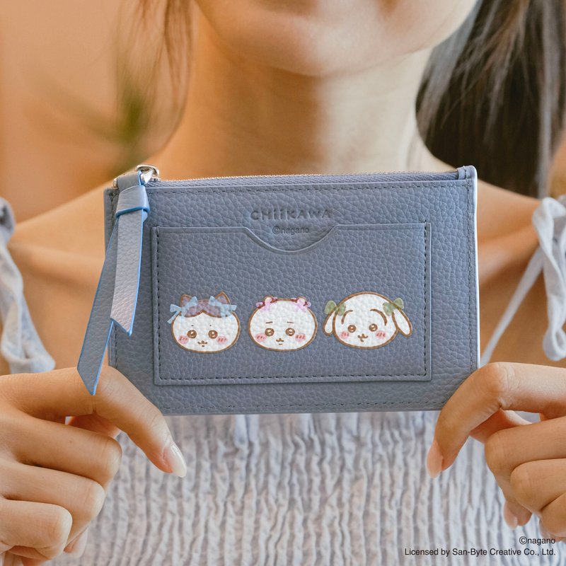 【新品登场】CHIIKAWA皮革钥匙零钱包 - 丹宁蓝色 - 零钱包 - 真皮 蓝色