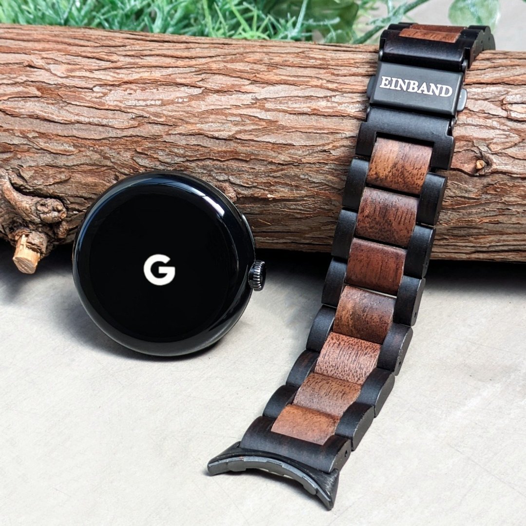 【木制表带】EINBAND Google Pixel Watch 天然木制表带【黑檀木 × 胡桃木】 - 女表 - 木头 咖啡色