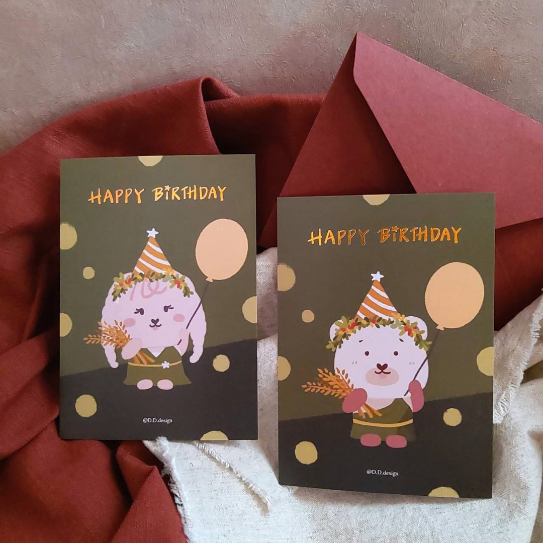 【星座系列】烫金生日卡 明信片 / 处女宝宝 (附信封) - 卡片/明信片 - 纸 绿色