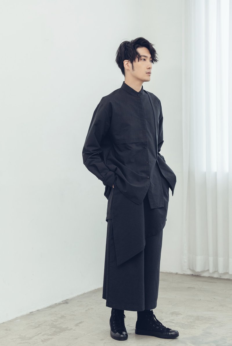 片式双层裤裙 (黑/灰) Organic Cotton & Recycle - 男士长裤 - 棉．麻 黑色