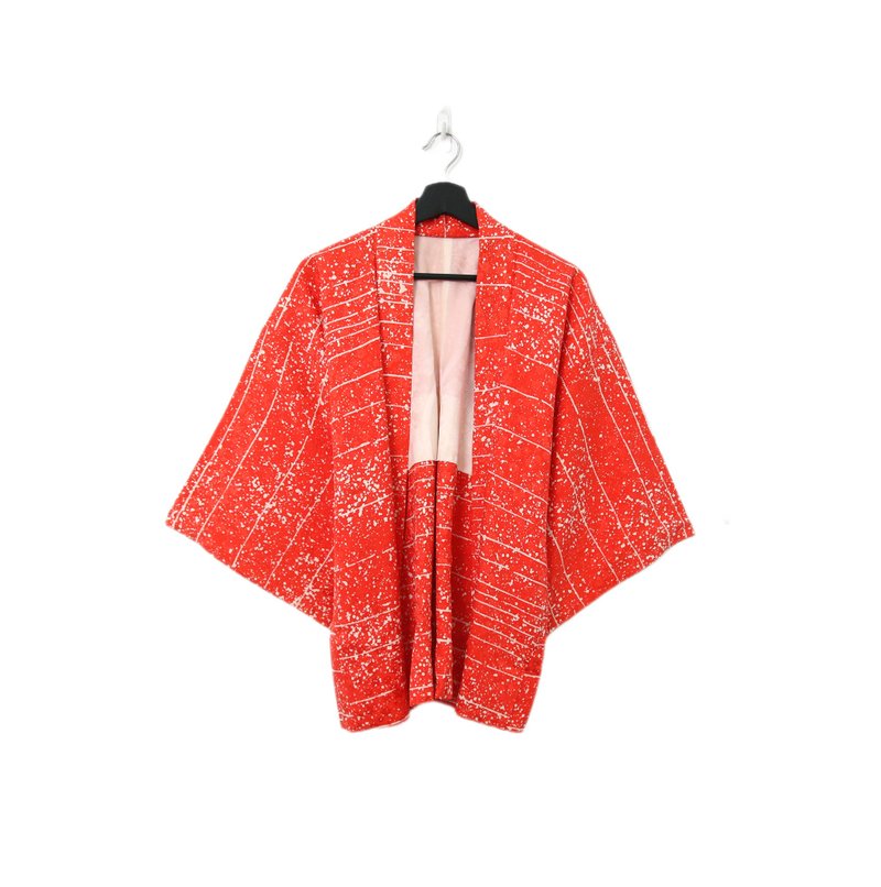 Back to Green-日本带回羽织 白色泼墨 鲜红kb-71/vintage kimono - 女装休闲/机能外套 - 丝．绢 