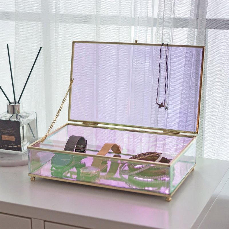 【瑕疵品/展示品】极光/欧若拉长方玻璃宝盒 - 耳环/耳夹 - 玻璃 多色