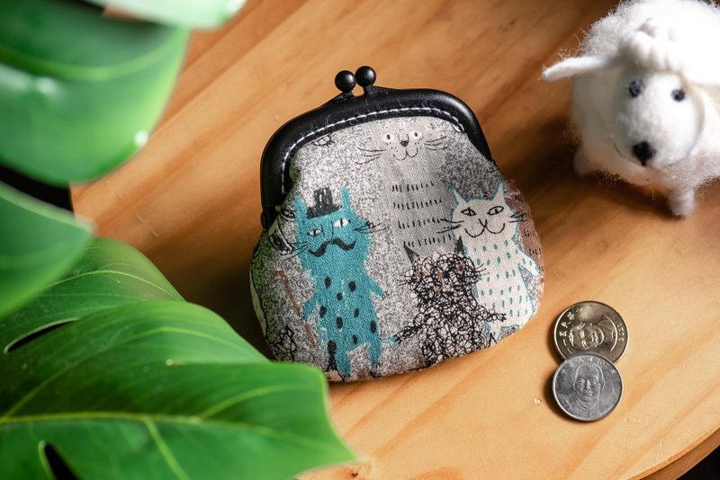 【绅士猫猫】零钱包#小口金包#可爱#日系#收纳 - 零钱包 - 棉．麻 灰色