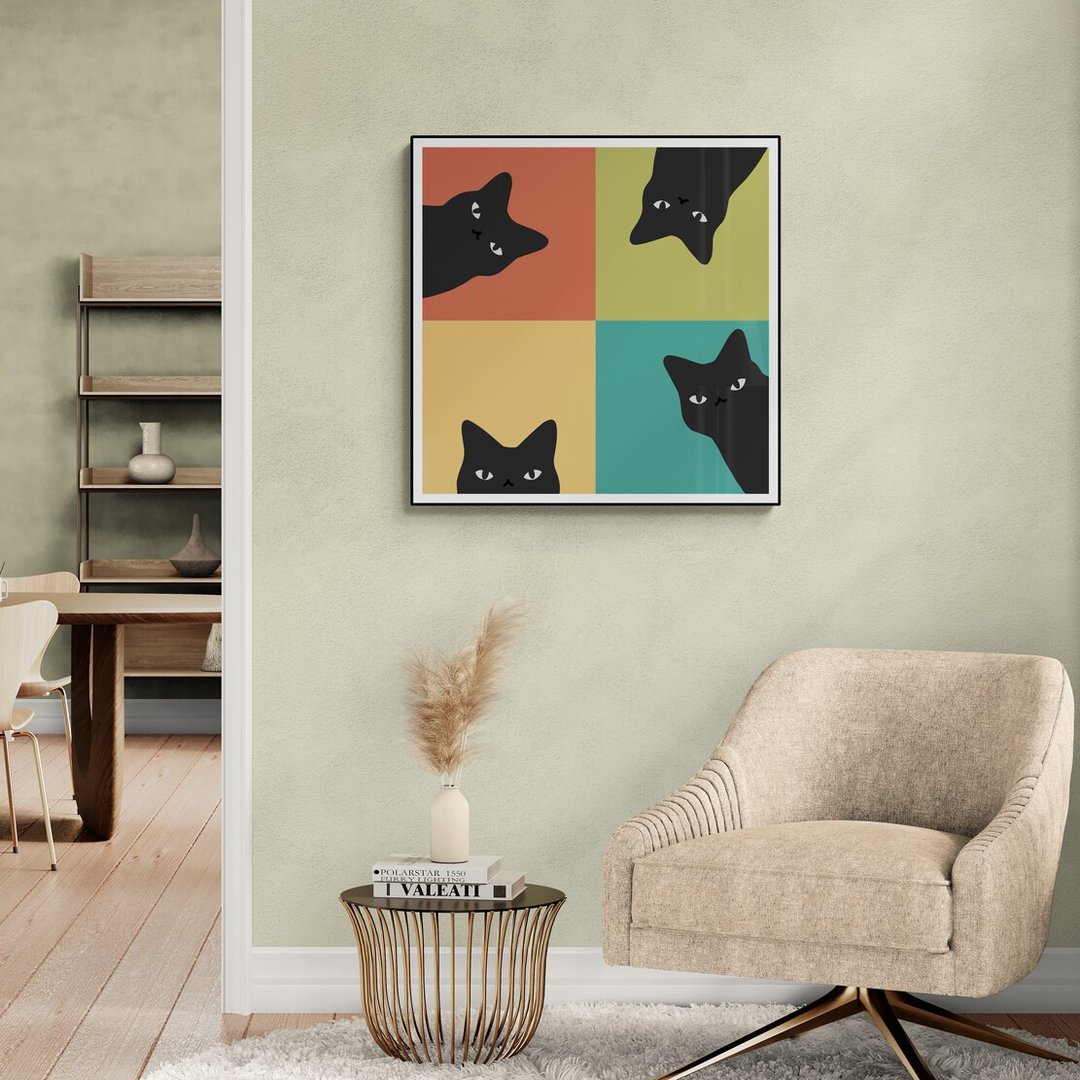 【独家版画】ilovedoodles | 猫咪四宫格-偷窥的黑猫 - 海报/装饰画/版画 - 纸 