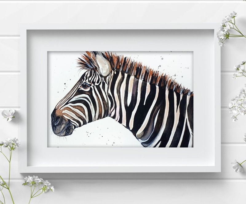 Zebra watercolor original animal painting 8x11 inch by Anne Gorywine - 墙贴/壁贴 - 纸 银色
