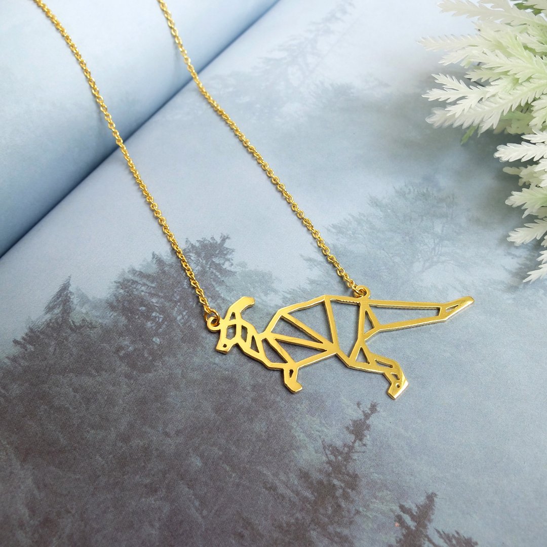 Parasaurolophus, Origami Dinosaur Necklace, Gold plated Brass, Birthday Gift - 项链 - 铜/黄铜 金色