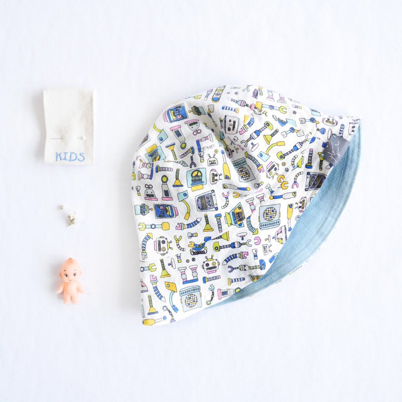 小孩双面渔夫帽 | 机器人 们 - 围嘴/口水巾 - 其他材质 白色