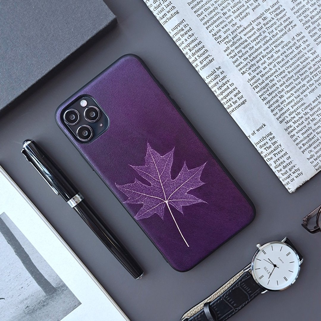 紫色枫叶iphone13pro手机壳12真皮手机套11/78plus/xsmax/xr皮壳 - 手机壳/手机套 - 真皮 紫色