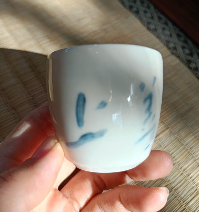白瓷青花手拉坏1280度高温烧制  艺术家釉下彩手写茶杯 上善若水 - 茶具/茶杯 - 瓷 
