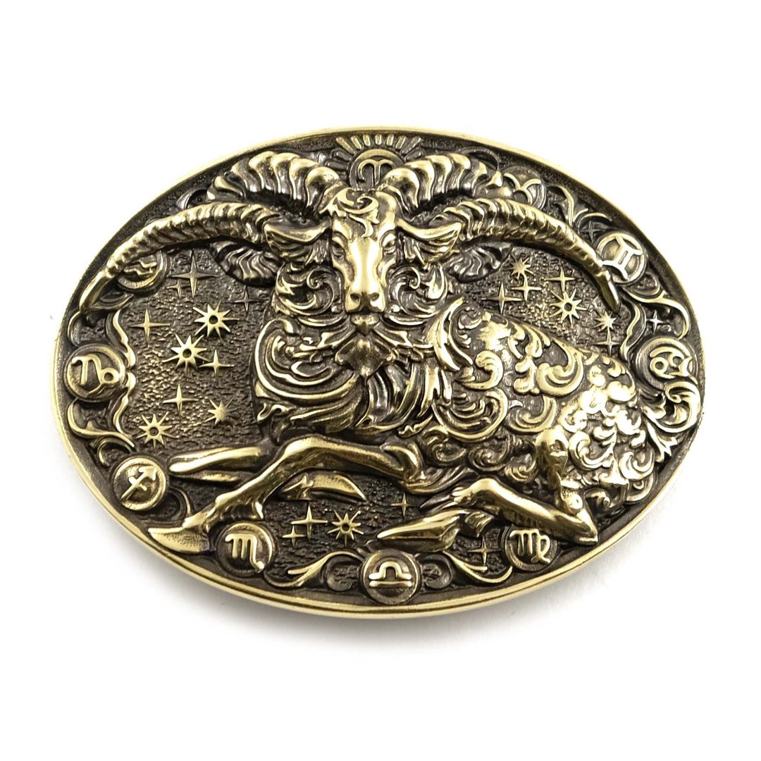 Aries soild brass belt buckle, Astrological Zodiac Sign belt accessory - 皮带/腰带 - 其他材质 金色