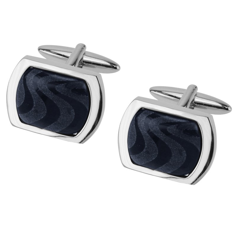 深蓝色激光图案猫眼石袖扣 - 袖扣 - 其他金属 蓝色