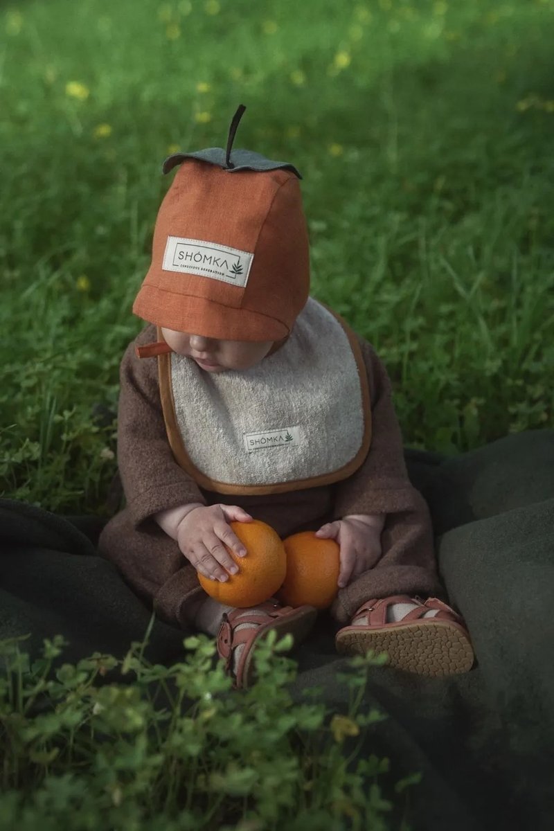 橘子软帽 - 婴儿帽/发带 - 亚麻 橘色