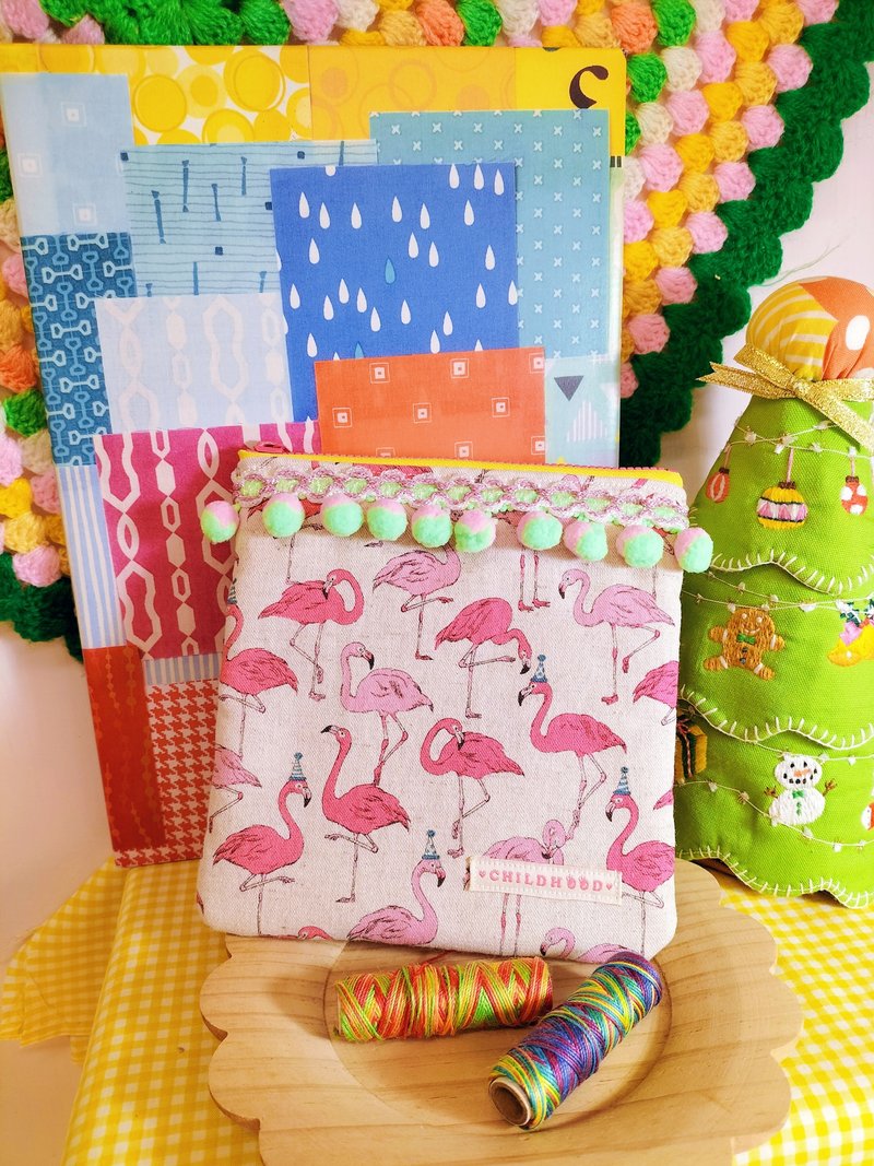 优雅的火鹤 红鹤 饼干包 化妆包 收纳包 - 化妆包/杂物包 - 棉．麻 