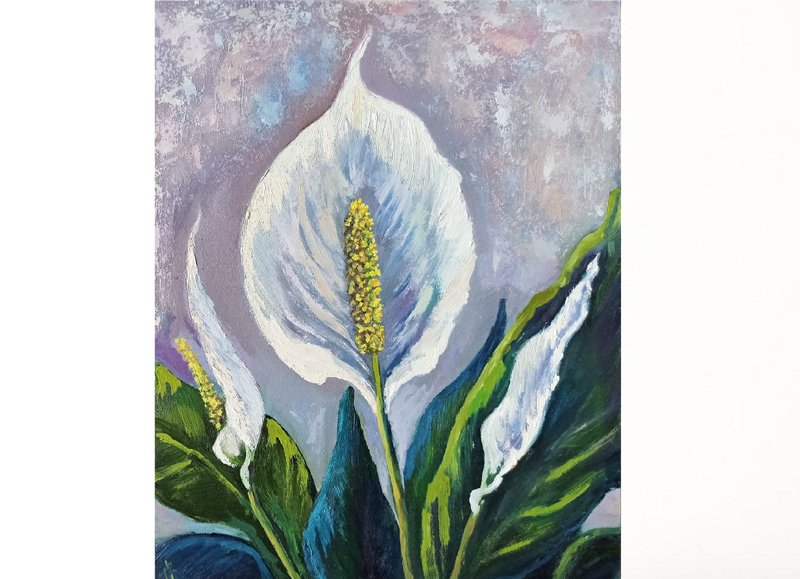 和平百合画花原创艺术和平百合油画花卉艺术品 - 海报/装饰画/版画 - 其他材质 白色