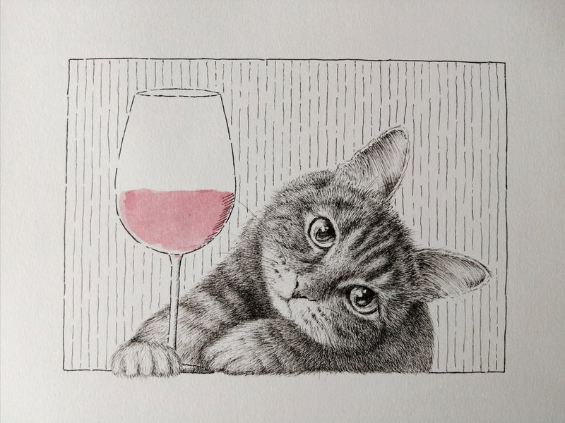 手绘猫咪似颜绘 宠物画 连框 - 订制画像 - 纸 白色