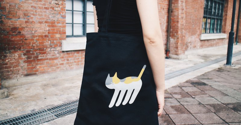 帆布袋- FurryZoo 花猫 - 侧背包/斜挎包 - 棉．麻 黑色