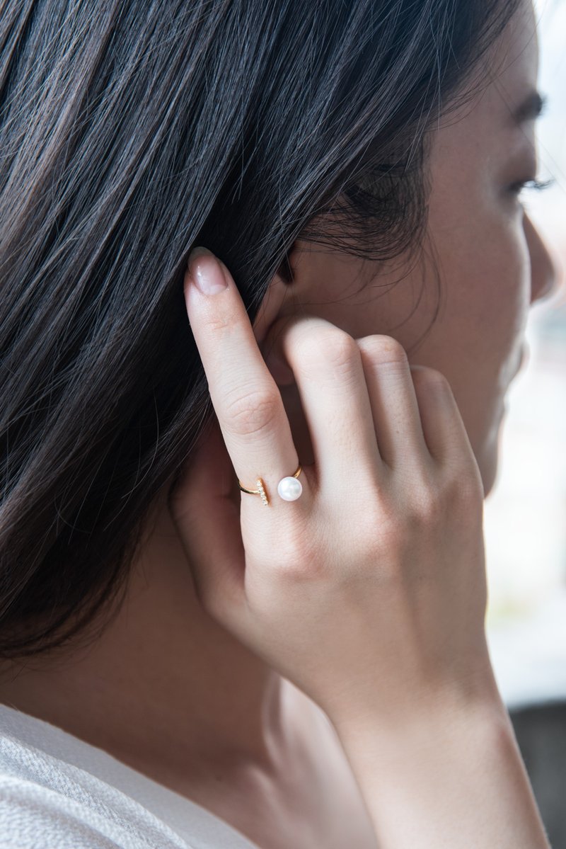 Lignes - Akoya珍珠开口戒 - 戒指 - 贵金属 