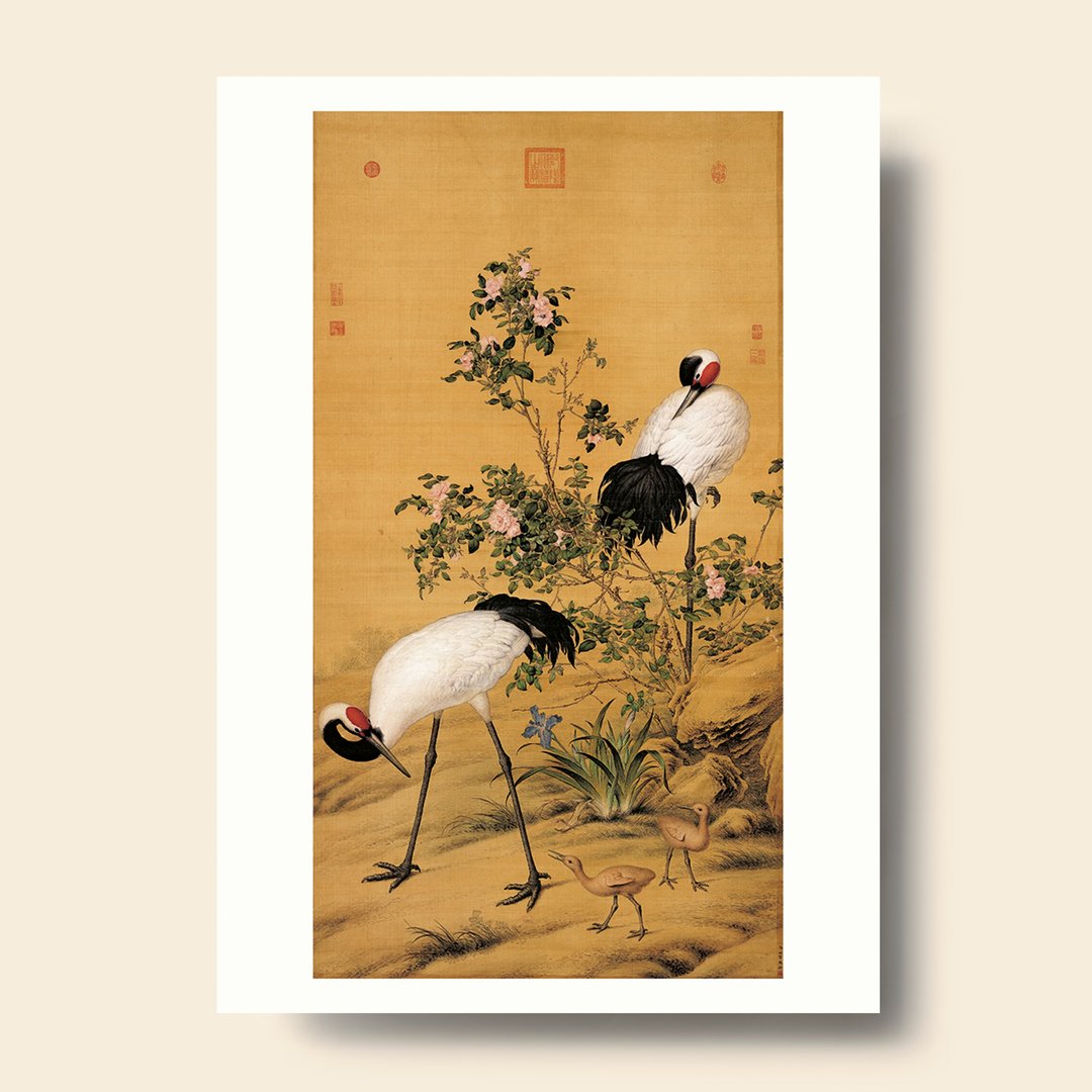【B4 艺术画卡・B4 Poster】郎世宁・花阴双鹤 - 海报/装饰画/版画 - 纸 卡其色