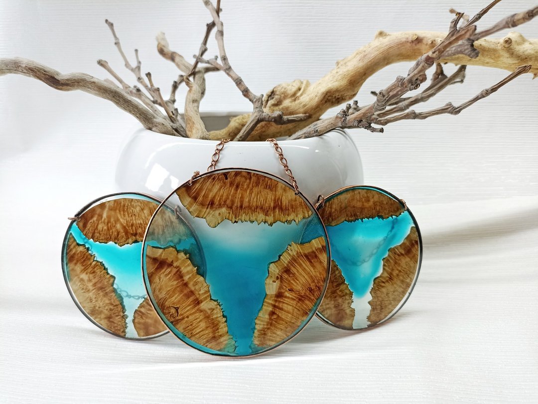 Birth od the River burl wood & resin wall hanging set of 3 /Wall decor burl wood - 墙贴/壁贴 - 木头 多色
