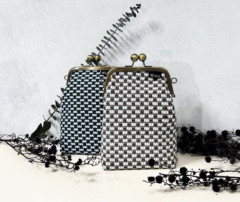 大和方格 口金包 手机包 肩背包 侧背包 随身包 小物包 - 后背包/双肩包 - 棉．麻 黑色