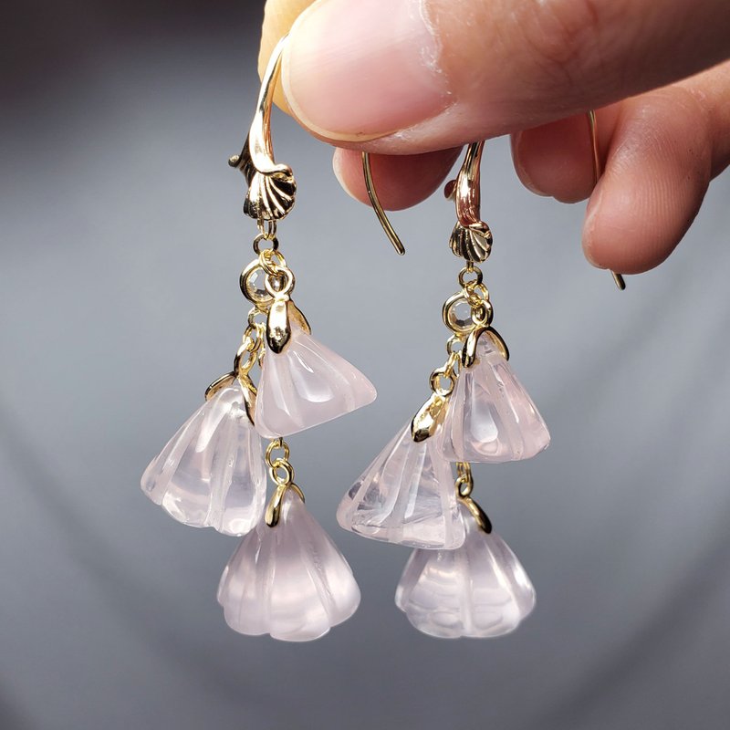 天然 星光粉晶 莲蓬 银杏叶 清净 智慧 事业 人缘 平安 耳环 单品 - 耳环/耳夹 - 宝石 粉红色