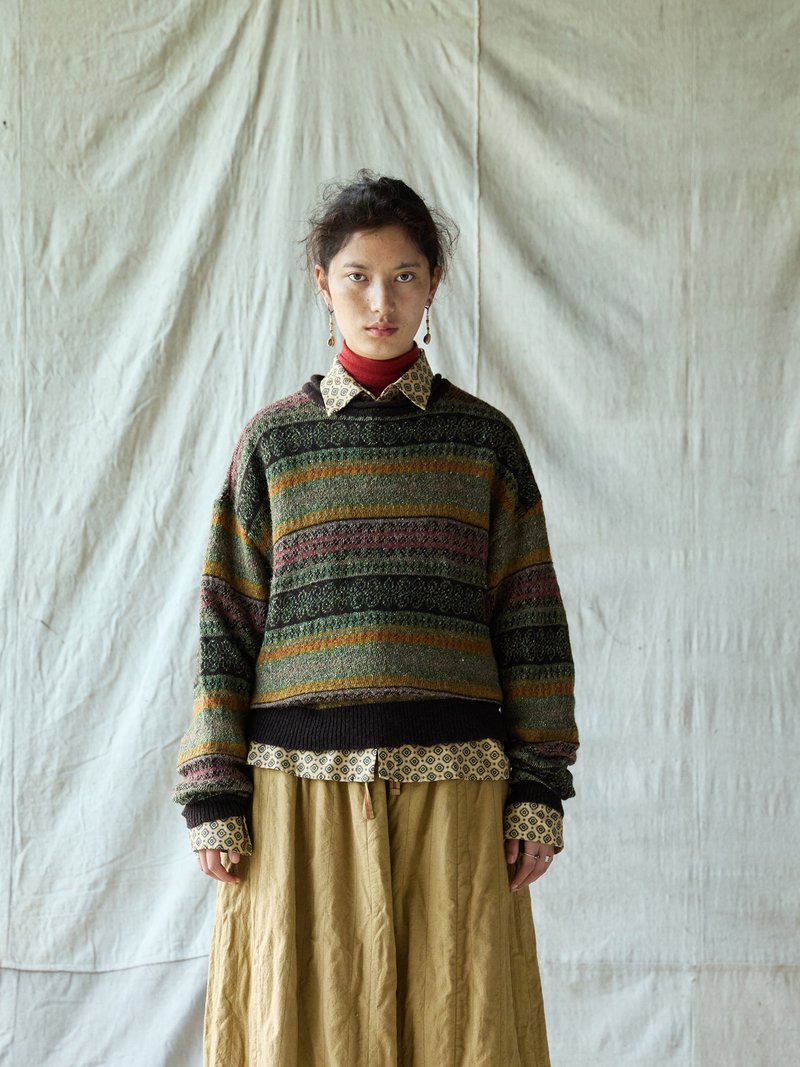 复古文青 / 羊毛混纺针织上衣 / 提花毛衣 - 女装针织衫/毛衣 - 其他材质 咖啡色