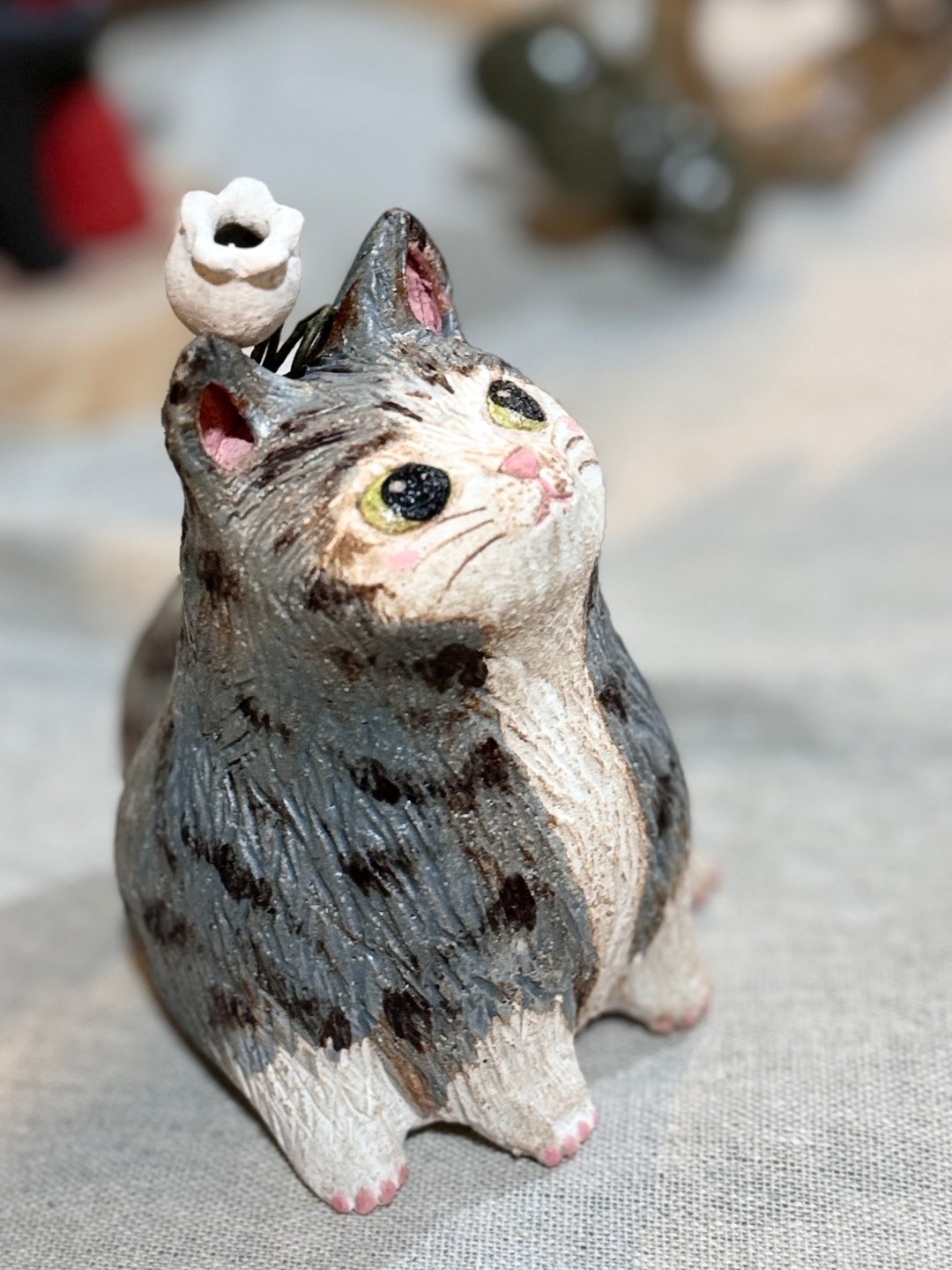 木白.等爱的小花猫 - 玩偶/公仔 - 陶 灰色