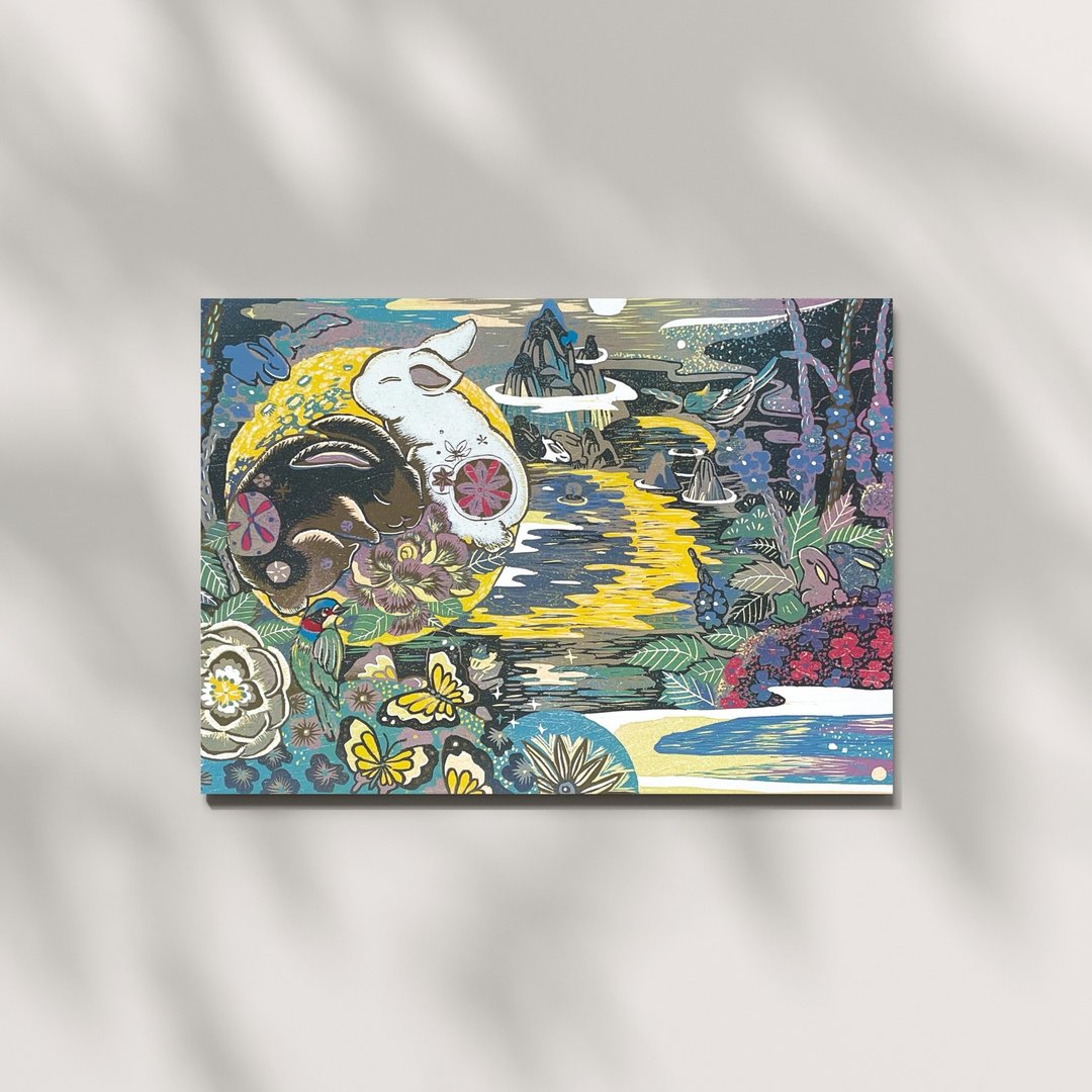 长岁纳福 兔年版画明信片 - 卡片/明信片 - 纸 多色