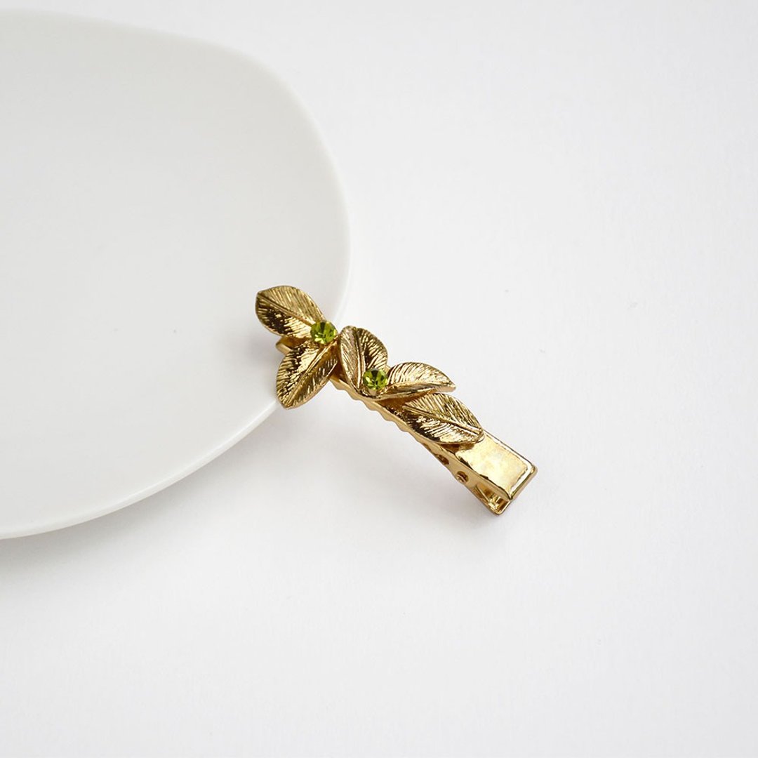 【春夏新品】黄铜叶森林绿水晶发夹-手工特制款 - 发饰 - 铜/黄铜 金色