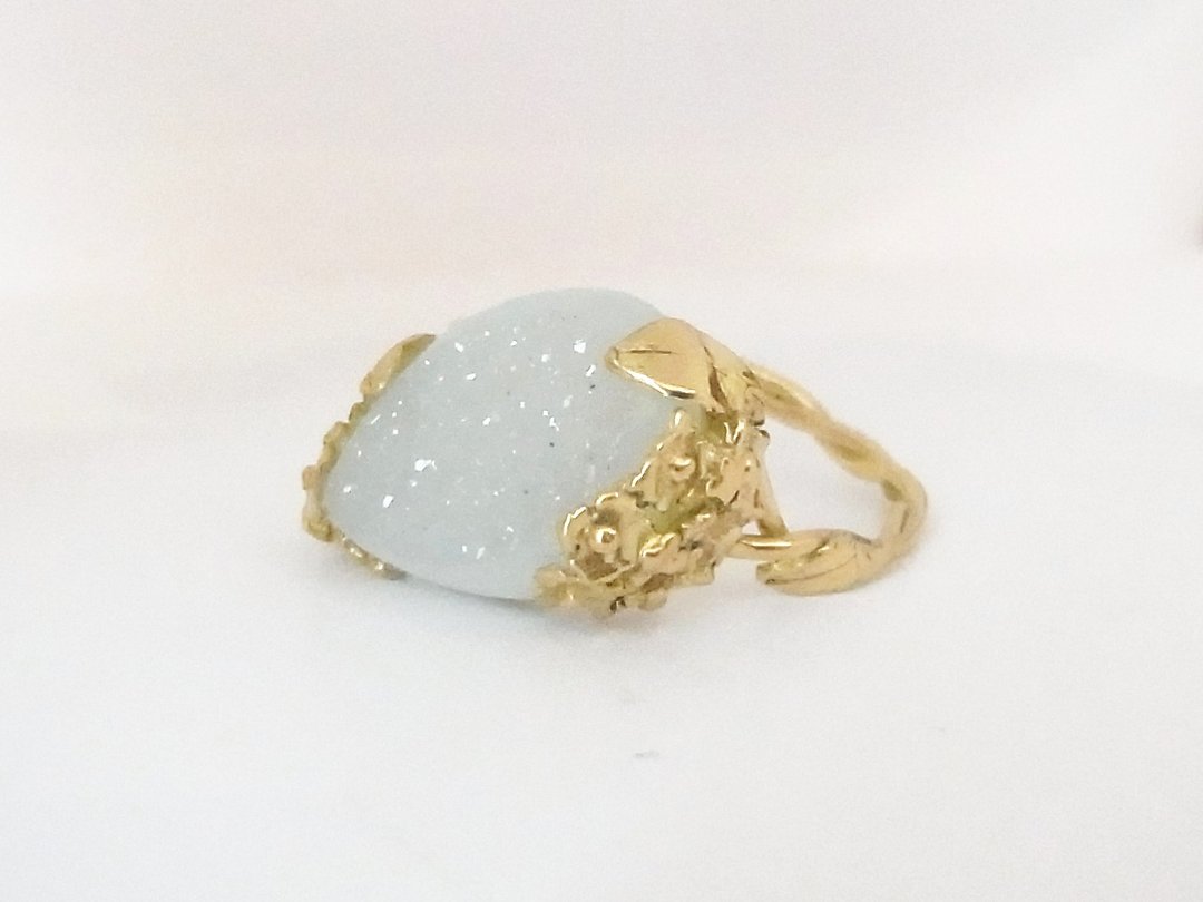 18K solid gold christalized agate hydrangea ring one-of-a-kind - 戒指 - 其他金属 金色