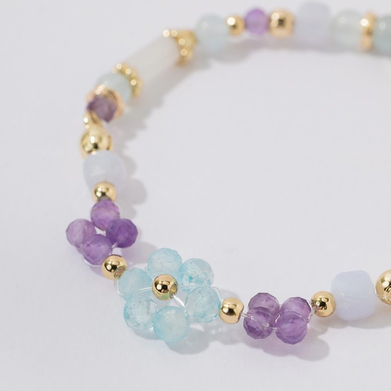 花语时光 | 托帕石 紫水晶 海蓝宝 白石英 蓝纹玛瑙 | 儿童款编织 - 手链/手环 - 水晶 紫色