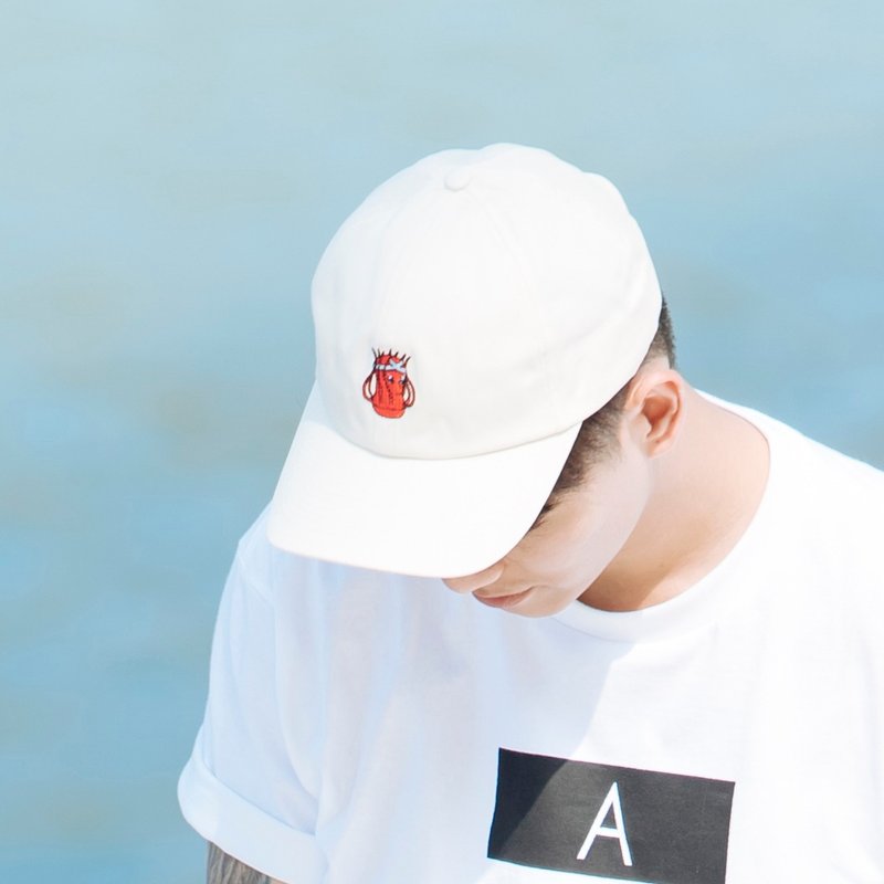 子宫颈Yen 章鱼刺绣帽 - 帽子 - 棉．麻 白色