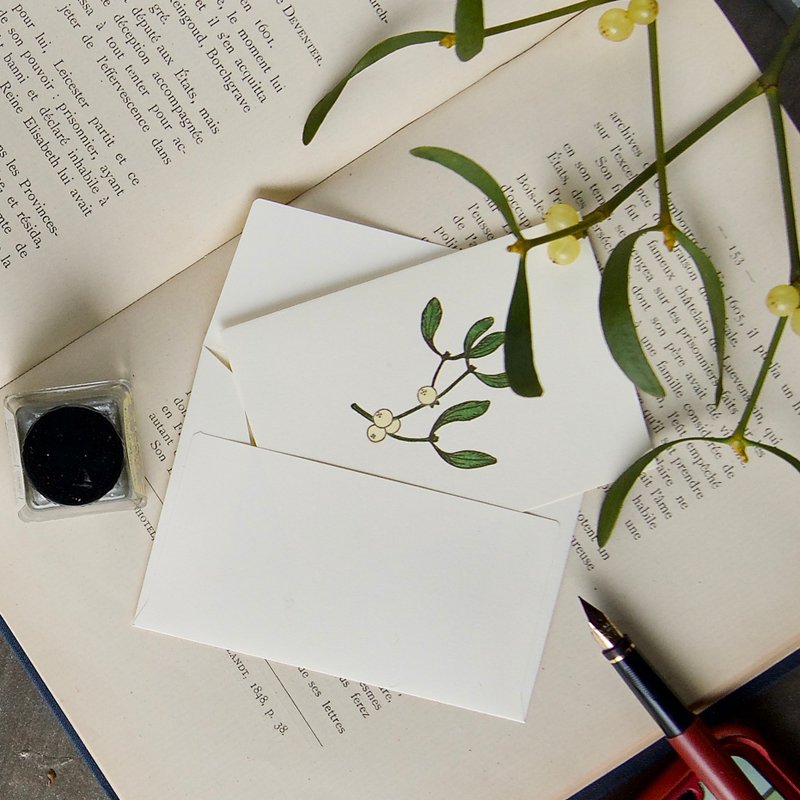 [Small Message Card] Mistletoe / Letterpress Printing / 1 card and 1 envelope / 75x105mm - 卡片/明信片 - 纸 