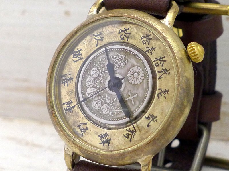 Handmade wristwatch Wanokokuroku 10 sen coin Oaza dial Approx. 44mm Brass (JUM164) - 女表 - 铜/黄铜 金色