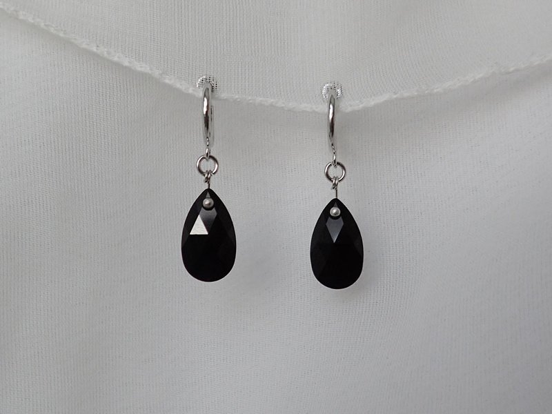 水滴, 施华洛世奇元素 & 耳夹 夹式 耳环 (一对) - 耳环/耳夹 - 玻璃 黑色