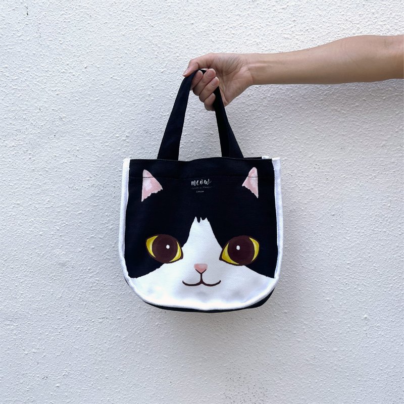 Meow黑白大面猫手挽袋手提袋 - 手提包/手提袋 - 其他材质 黑色
